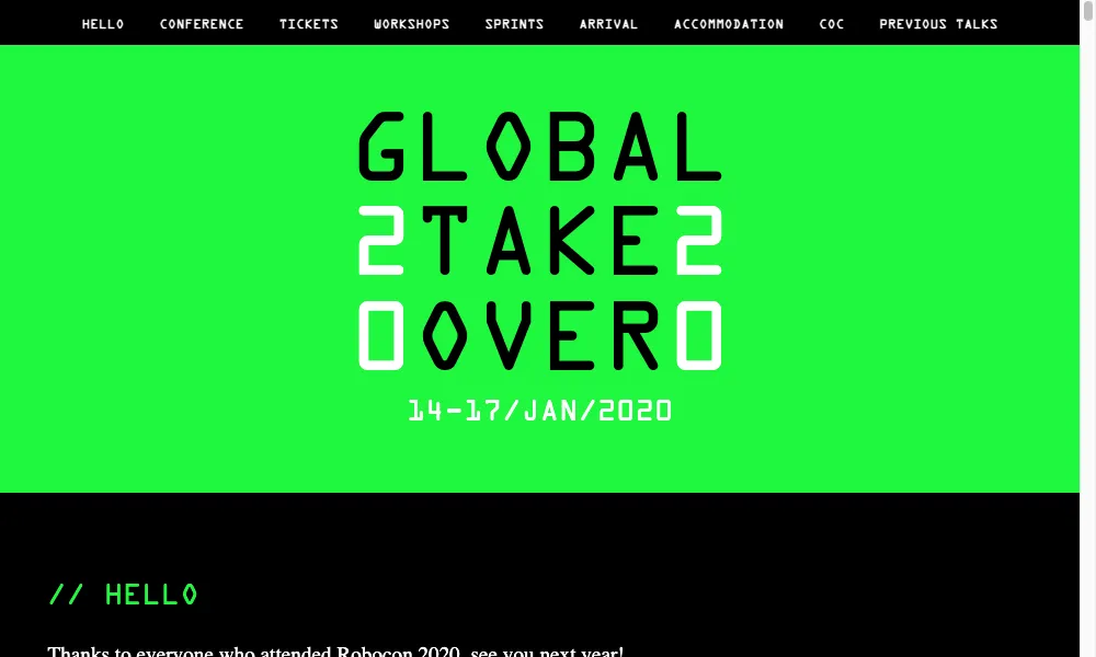 The RoboCon 2020 website