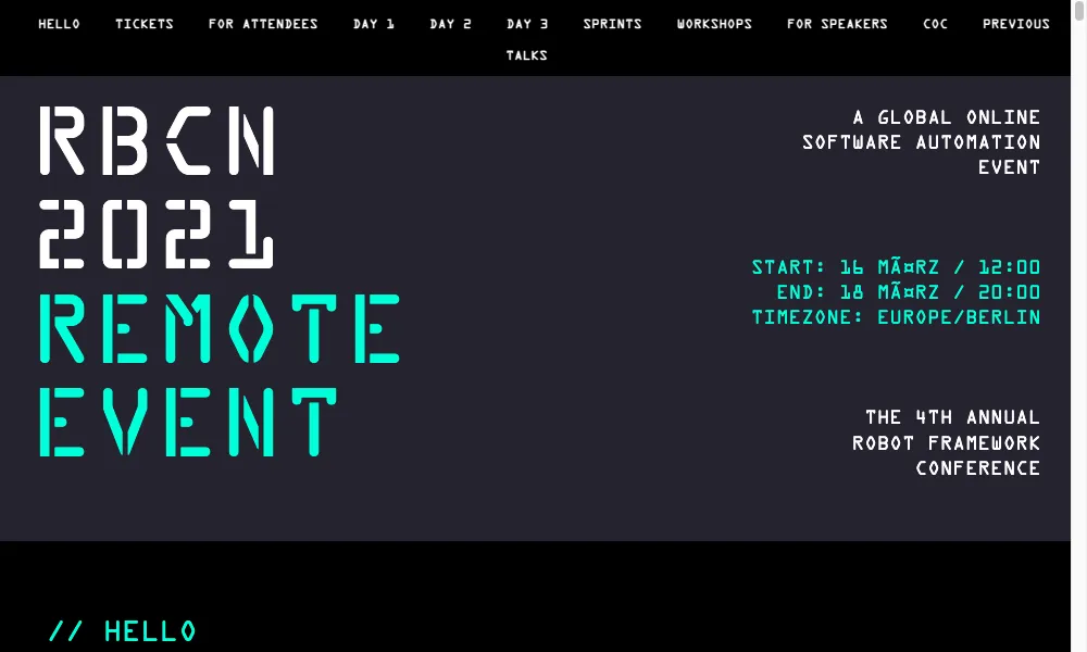The RoboCon 2021 website