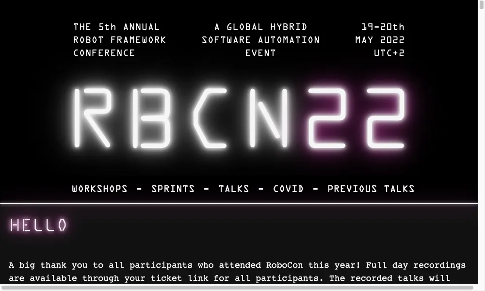 The RoboCon 2022 website